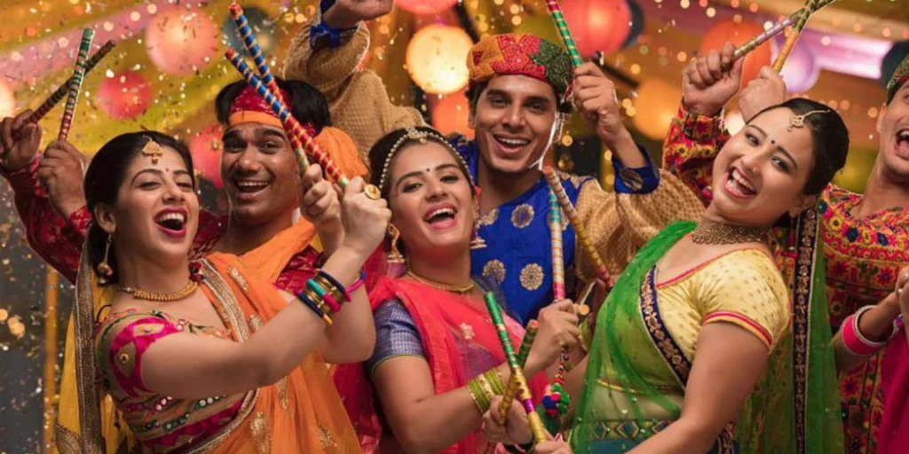 Performers of the Dandiya folk dance